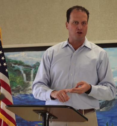 U.S. Rep. August Pfluger is shown during a 2023 town hall in Lampasas. The congressman will serve the role of prosecutor in the upcoming Senate impeachment trial of Homeland Security Secretary Alejandro Mayorkas. FILE PHOTO | DISPATCH RECORD