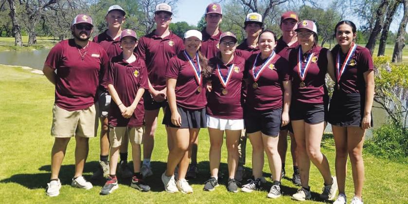 COURTESY PHOTO | KOLBY HESBROOK The Lometa golf teams pose for a photo after the district tournament in San Saba last week.