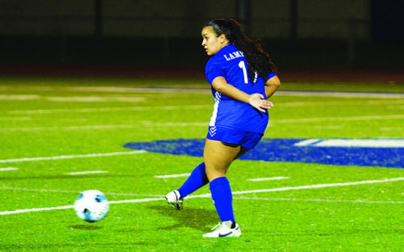 HUNTER KING | DISPATCH RECORD Arianna Bermudez plays a pass into the attacking third.
