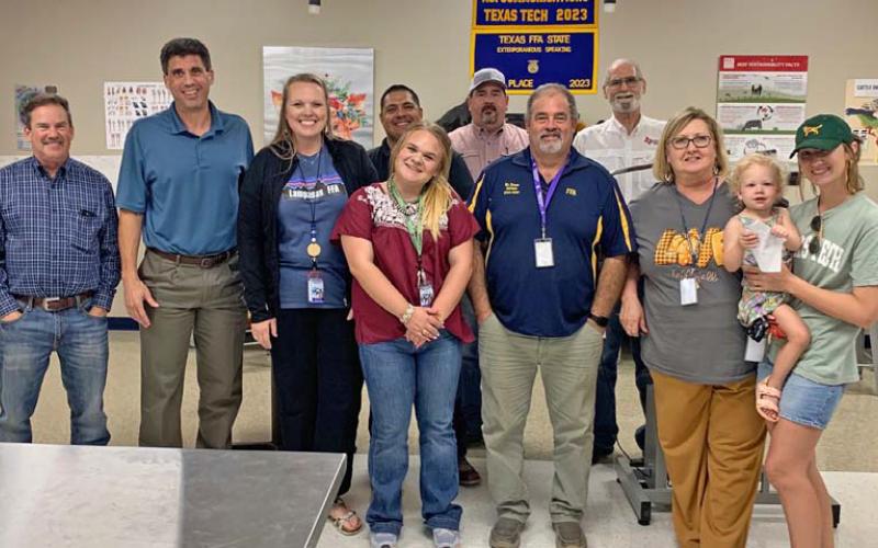 LISD AgScience Advisory Council members include, front row from left, teachers Madison West, Kevin Kaase, Judy Hail and Kirby Phillips (holding daughter, Emma); back row, Darryl Raub, Superintendent Dr. Chane Rascoe, CTE Director Liz Haviland, Tony Rojas, Lee Loeffler and Council Chairman Dr. Steve Forsythe. Not pictured: Council members Mike Hail, Jeff Rutland, Harvey Stinnett and Heath Lusty. courtesy photo