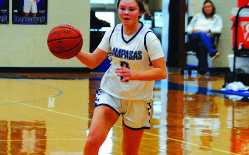 Addison Borchardt dribbles the ball up the floor on Wednesday. HUNTER KING | DISPATCH RECORD