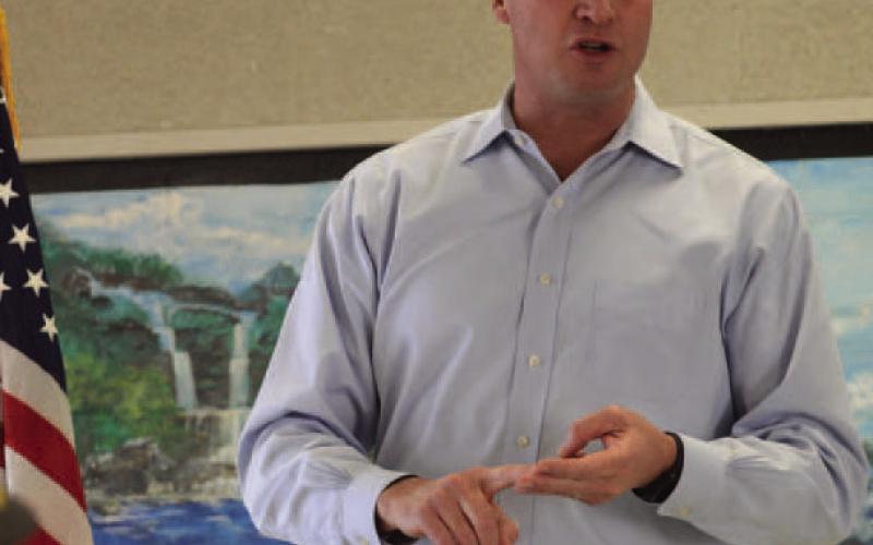 U.S. Rep. August Pfluger is shown during a 2023 town hall in Lampasas. The congressman will serve the role of prosecutor in the upcoming Senate impeachment trial of Homeland Security Secretary Alejandro Mayorkas. FILE PHOTO | DISPATCH RECORD