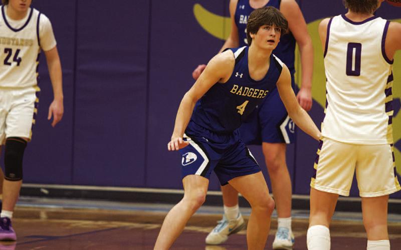 Calum Mitchell plays defense against Marble Falls during the second half of Tuesday’s game. HUNTER KING | DISPATCH RECORD