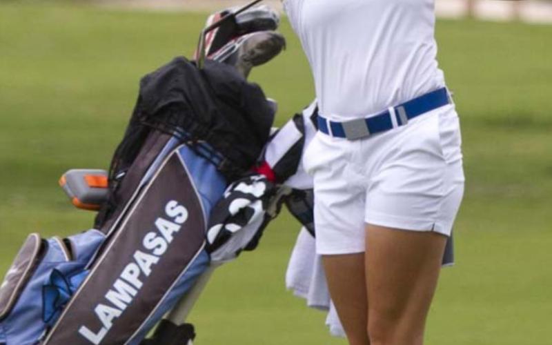 Lampasas senior and Angelo State University signee LeeAnn Parker follows through on a shot from the fairway. JEFF LOWE | DISPATCH RECORD