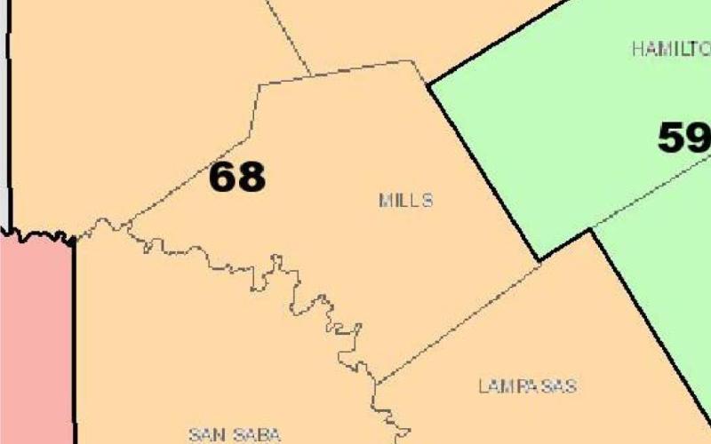Redistricting, as approved by the Texas Senate and Texas House of Representatives, will place Lampasas County in District 68, which stretches west and north to the Oklahoma border. District 68 State Rep. David Spiller plans to host an event in Lampasas County once the governor makes the new redistricting maps official with his signature. HOUSE.TEXAS.GOV