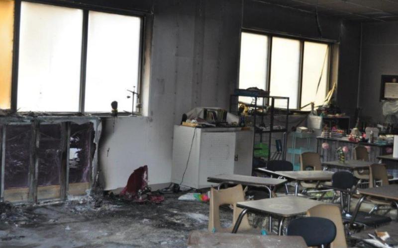 Saturday’s fire in a Lometa School science classroom left significant damage. Two rats, a python and an iguana died. COURTESY PHOTO
