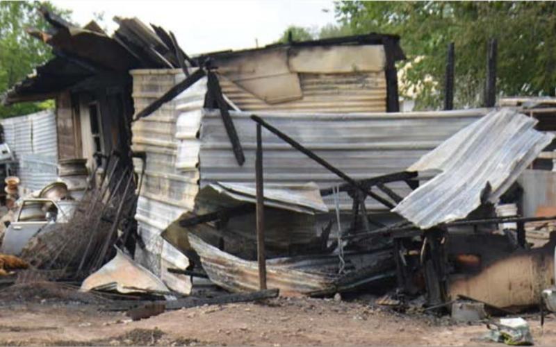 An early-morning fire on Monday caused this recreational building to collapse. One person died from the incident. MASON HINES | DISPATCH RECORD