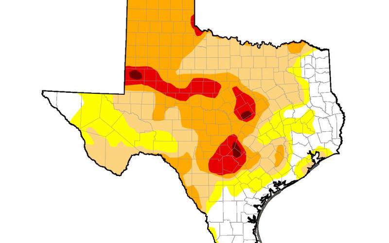 This graphic shows drought levels across the state of Texas. Over the summer, the state has seen significantly high temperatures for months at a time with little rainfall in many areas. U.S. DROUGHT MONITOR