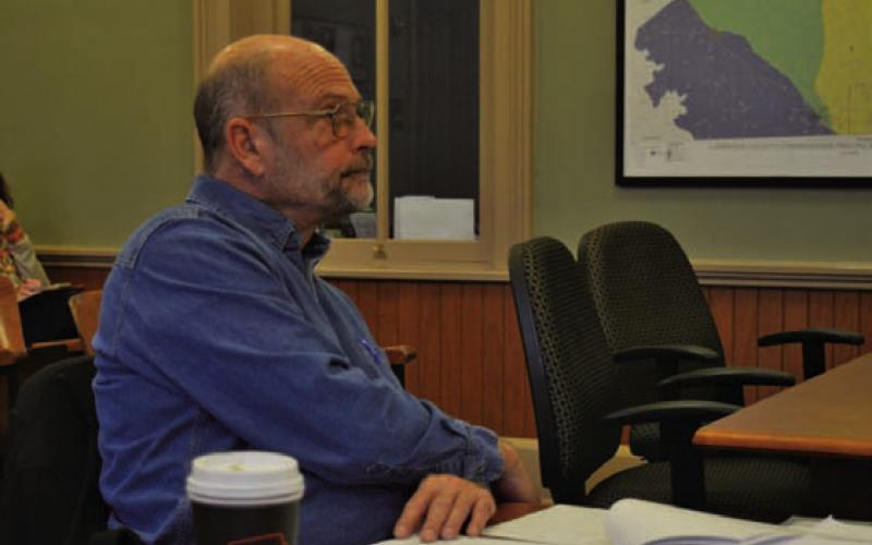 County Engineer Joe England listens to responses from the Lampasas County Commissioners Court during a Jan. 22 workshop on subdivision rules and regulations. ERICK MITCHELL | DISPATCH RECORD