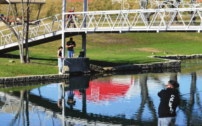Sunny skies were seen throughout Lampasas County last week. These residents took advantage of the warm weather to go fishing at W.M. Brook Park. MASON HINES | DISPATCH RECORD