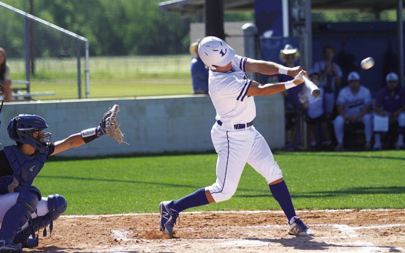 HUNTER KING | DISPATCH RECORD Aden Rascoe rips a double into the gap in the first inning of last Friday’s game.