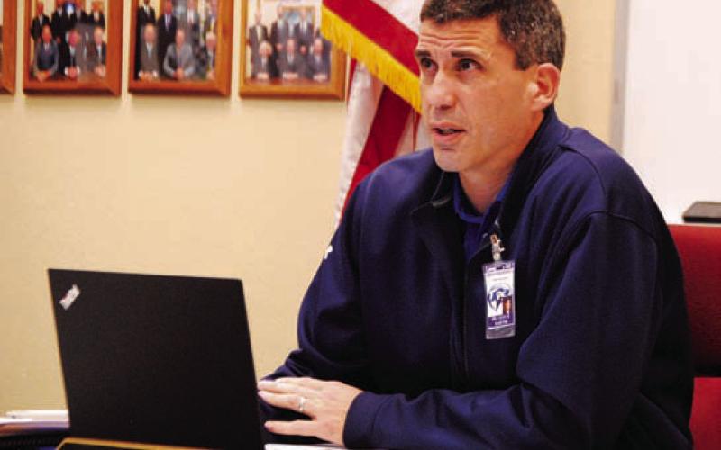 Superintendent Dr. Chane Rascoe discusses facility updates during Monday’s meeting of the Lampasas ISD Board of Trustees. HUNTER KING | DISPATCH RECORD