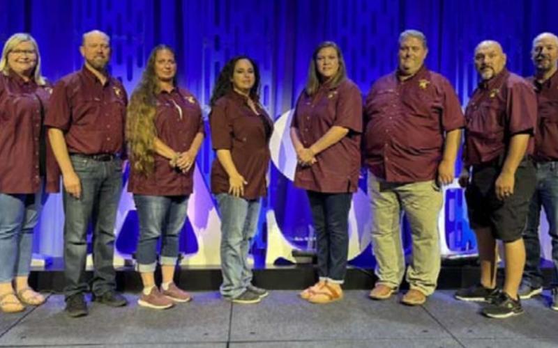 From left, board members Courtney Duncan, Superintendent Rob Moore, Amanda Tower, Megan Lusty, Cristopher Brister, John Hines, Mario Maldonado and Matt Molter attended Summer Leadership Institute training in San Antonio. COURTESY PHOTO