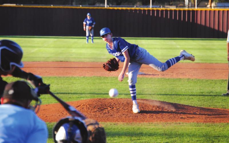 Jonas Andersen finishes on a pitch during the early innings of his start in Brownwood on Tuesday. HUNTER KING | DISPATCH RECORD