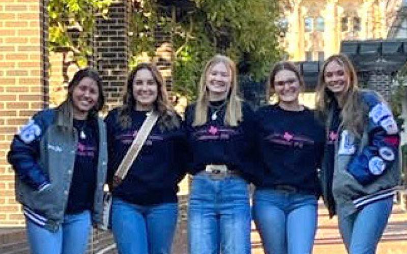 Pictured in Indianapolis with the state capitol in the background is the Lampasas FFA Agricultural Communications team that brought home “gold” status recognition: from left, Jacie Resa, Avery Hopson, alternate Daecee Ellis, Paige Rutland and Morgan Littlefield. courtesy photo