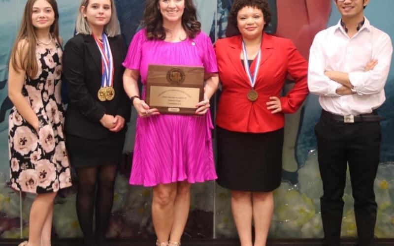 Pictured from left to right are members of this year’s Lometa High School Speech and Debate team: Jewel Groves, Phallon Jones, coach Cheri Jay-Wienecke, Sholee Turner and Bao Nguyen. courtesy photo