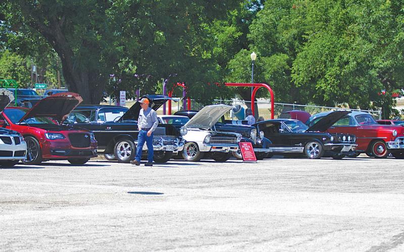 Residents walk along the park road and check out different kinds of vehicles during Saturday’s Sulphur Creek Car Cruise in W.M. Brook Park. hunter king | dispatch record