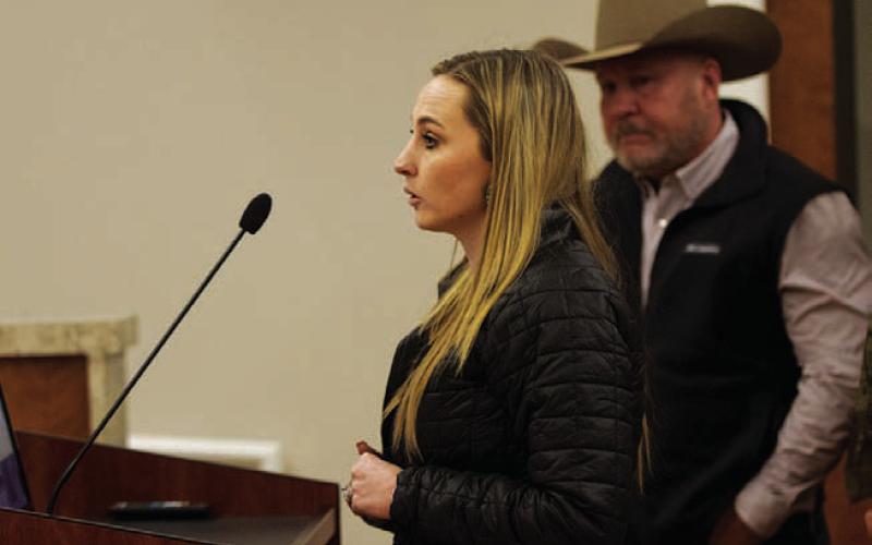 Alexis Thompson, representing the Lampasas County Rodeo Association, stresses the importance of having an agreement in place so planning for the annual Riata Roundup can proceed. HUNTER KING | DISPATCH RECORD