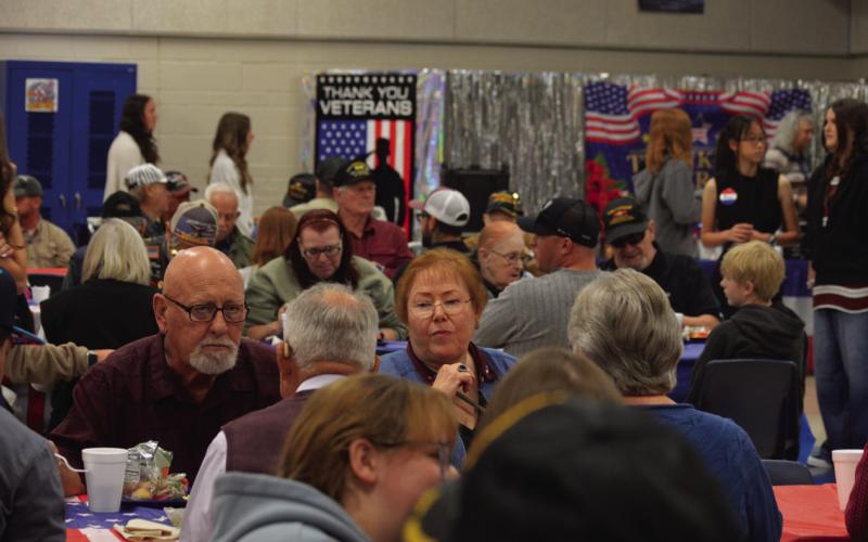 Lampasas Middle School celebrated U.S. Armed Forces veterans with a complimentary breakfast before holding a ceremony in the Bozarth-Fowler Gym on Monday. ERICK MITCHELL | DISPATCH RECORD