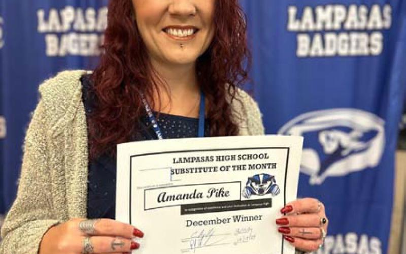 Amanda Pike was selected for recognition in December. She is a substitute teacher at the high school campus. COURTESY PHOTO