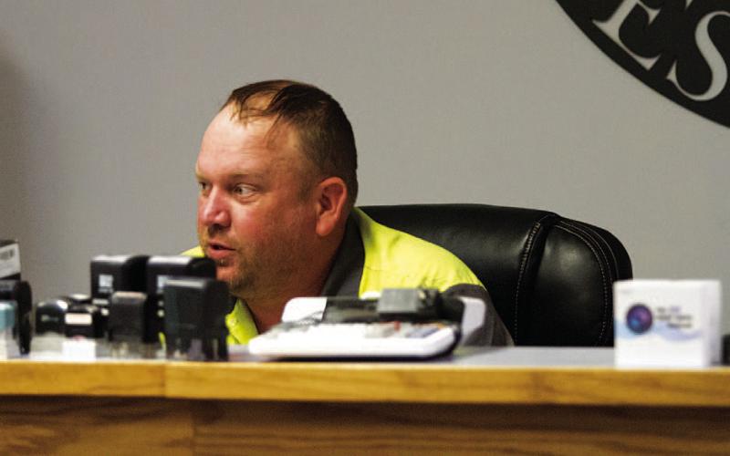 HUNTER KING | DISPATCH RECORD Mayor Derek Talley presides at Monday night’s meeting of the Lometa City Council, where several changes to city ordinances were adopted and a financial presentation was heard.