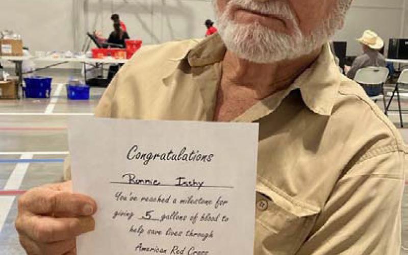 Ron Ischy reached the 5-gallon donation milestone at the recent blood drive in Lampasas. COURTESY PHOTO