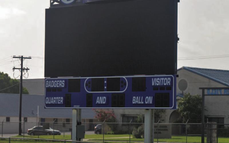 A new scoreboard at Badger Field is ready for the football season. Lampasas ISD Superintendent Dr. Chane Rascoe said ad sponsors have helped pay for the scoreboard. Others interested in sponsorship should contact Justin Reeves at reevesj@lisdtx.org. ERICK MITCHELL | DISPATCH RECORD