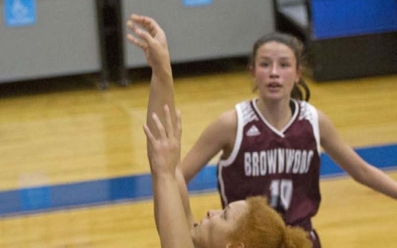 Juliana Dwamena (12) led the Lady Badgers Tuesday with a career-high 30 points in a district win over the Lady Lions of Brownwood. JEFF LOWE | DISPATCH RECORD