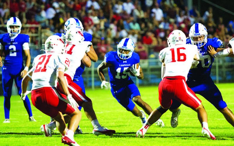 HUNTER KING | DISPATCH RECORD Wesley Stephens cuts into the hole against Salado last Friday night.