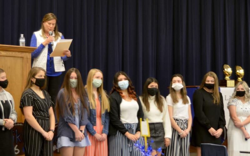 Lampasas High School Head Athletic Trainer Jan Brister (on stage) introduces her student athletic trainers.