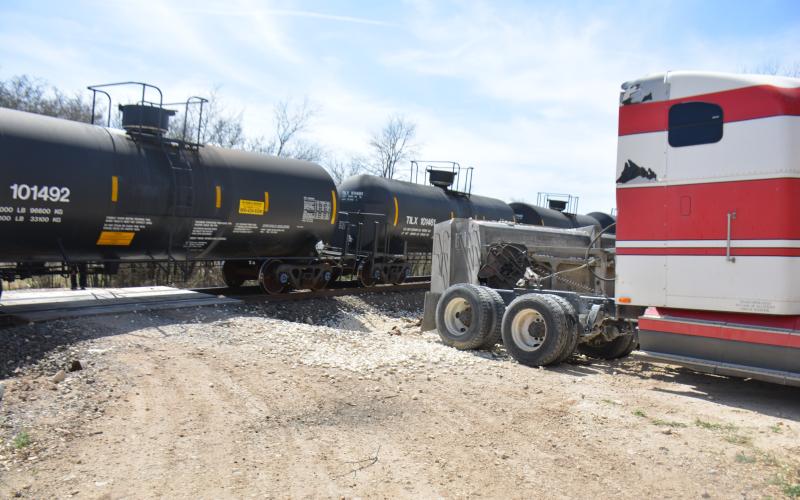 No injuries were reported to the crash that happened Monday afternoon between a train and an 18-wheeler. | Photo by Monique Brand