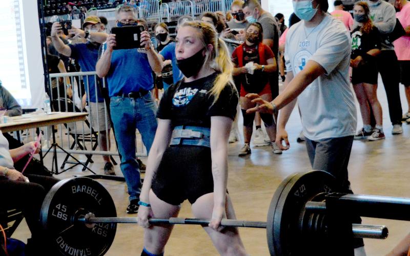 Alyssa Ayers deadlifts at Friday's state meet in Corpus Christi.