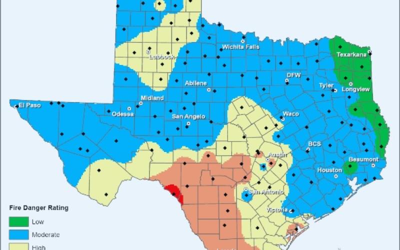 Texas Forest Service fire danger ratings for Feb. 15