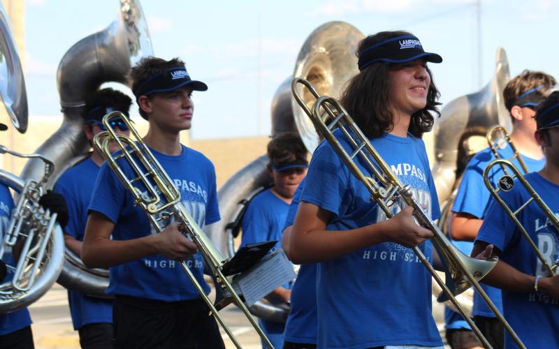 JOYCESARAH MCCABE | DISPATCH RECORD The Lampasas High School Badger Band participates in this year's Badger Homecoming parade and provides musical accompaniment to encourage school spirit.