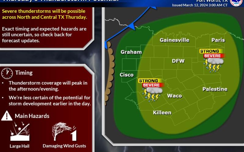 This National Weather Service graphic shows a multi-county area with a high possibility of storm activity this weekend. 