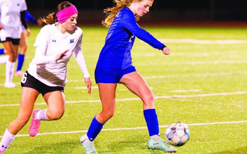 Ryleejo Westra, left photo, and Brylie Centunzi played during the Lady Badgers’ 3-1 win over Shoemaker last Friday night. Two goals were scored by Kelbie Black and the third by Arianna Bermudez.