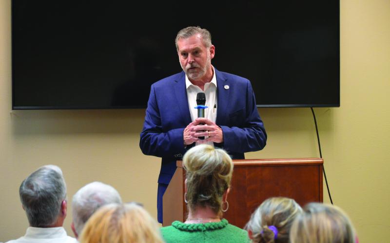 Rep. David Spiller speaks to Lampasas County residents in a previous town hall.  FILE PHOTO