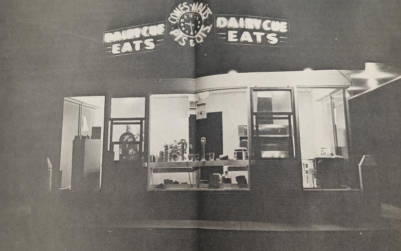 This nighttime photo of Storm’s Drive-In dates back to the 1960s when the eatery was named the Dairy Cue. Storm’s will celebrate its 75th anniversary in September. FILE PHOTO