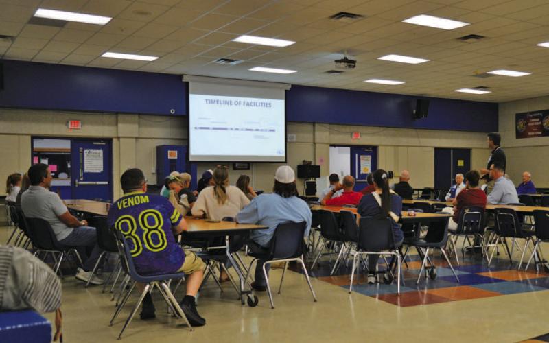 Lampasas ISD has offered several sessions to explain to residents the three propositions that are to be considered in the May 2 bond election. Superintendent Dr. Chane Rascoe offered a brief presentation at this session Monday and answered questions about the bond proposals. ERICK MITCHELL | DISPATCH RECORD