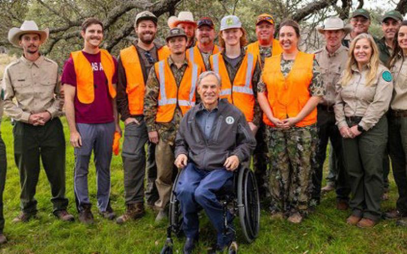 COURTESY PHOTO | OFFICE OF THE GOVERNOR Gov. Greg Abbott joined a group of sportsmen, Texas Parks and Wildlife Department personnel, and state officials Friday at the new Post Oak Ridge State Park in Lampasas County. Abbott thanked voters and the Texas Legislature for creating the $1 billion Centennial Parks Fund so Texas families can have expanded offerings to experience the outdoors.