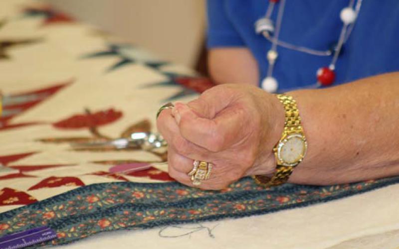 The needle in the hands of Carolyn Hamilton moves through the layers of fabric in this quilt as easy as fingertips can swirl water. Joycesarah McCabe | Dispatch Record