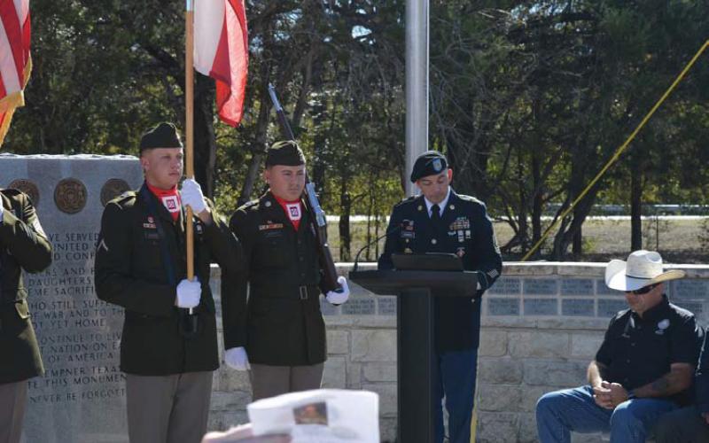1st Sgt. Daniel Escobedo provides the keynote address during Monday’s Veterans Day ceremony in Kempner. erick mitchell | dispatch record