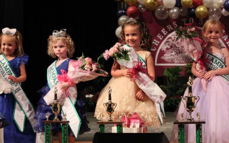 The 2021 Little Miss Spring Ho Court consists of, from left to right, third runner-up Linden Bumpas, second runner-up Kyler Jacks, first runner-up Ramsie Belle Kepler and Little Miss Spring Ho winner Katelyn Kothmann.