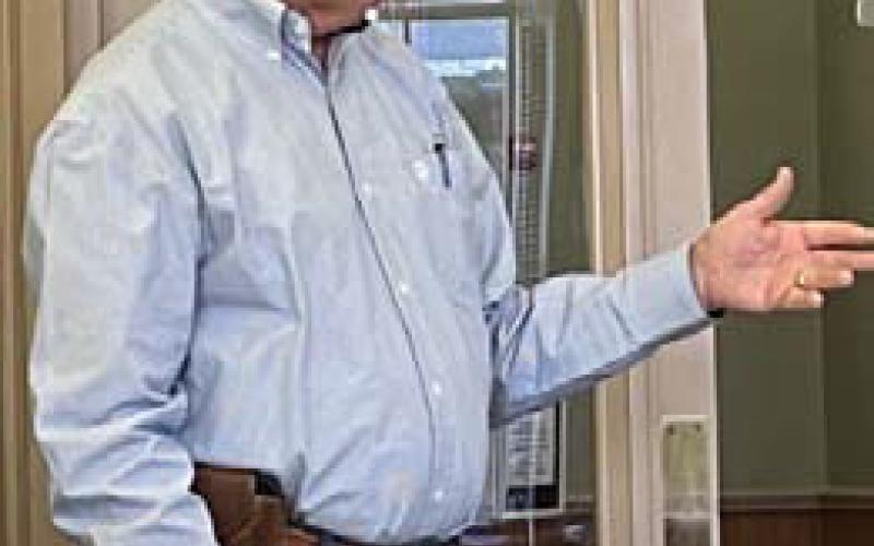 Paul Wilborn, representing WCID #1, speaks to the Commissioners Court about flood-control concerns he has related to a proposed Pitt Creek Ranch development. HUNTER KING | DISPATCH RECORD