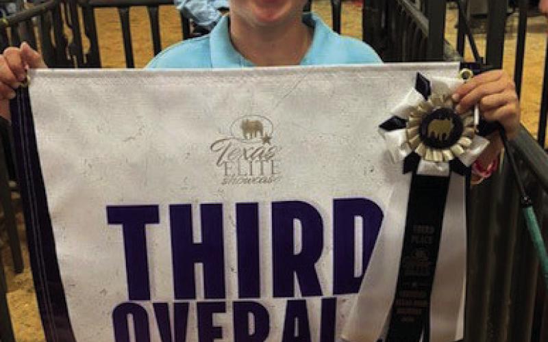 Reed Hooten exhibited the Third Overall Landrace gilt at the Texas Elite Show in Kerrville. Hooten is a member of the Lampasas FFA. COURTESY PHOTO