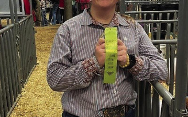 Lampasas FFA officer Michaela White captured sixth place with her Landrace gilt at the San Angelo Stock Show &amp;amp; Rodeo. COURTESY PHOTO