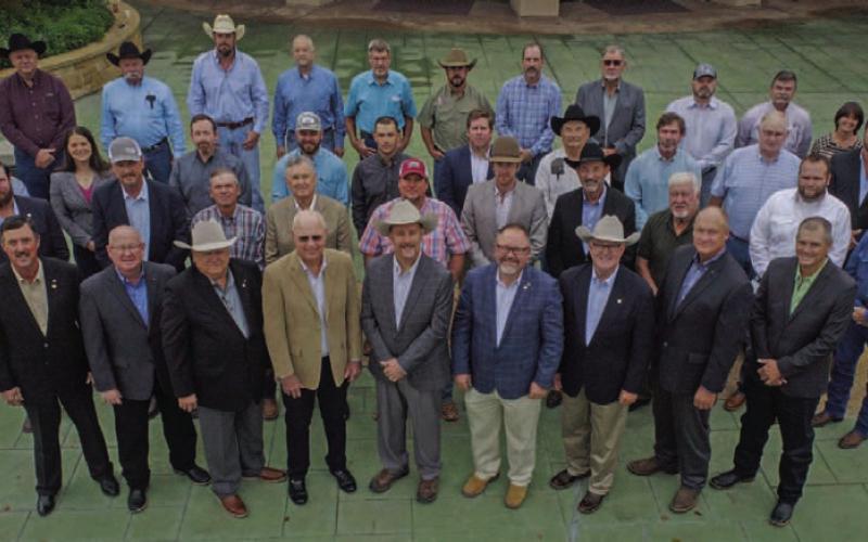Lampasas rancher Mickey Edwards, Texas Farm Bureau District 8 state director, is shown on the front row, third from right. Edwards participated in the recent discussions in Waco on proposed policy resolutions for the state association. COURTESY PHOTO