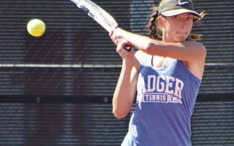 COURTESY PHOTO | KENNETH PEISER Chesley Breuer swings through a backhand shot at the tournament in Temple.