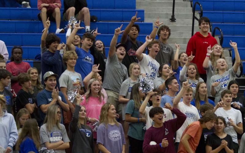 The Lampasas student section cheers on the Lady Badgers