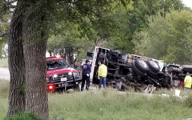 A 2020 Freightliner truck rolled over Oct. 19 on FM 1478 west of Lampasas after the driver left the roadway and overcorrected, a Texas Department of Public Safety sergeant reported. COURTESY PHOTO